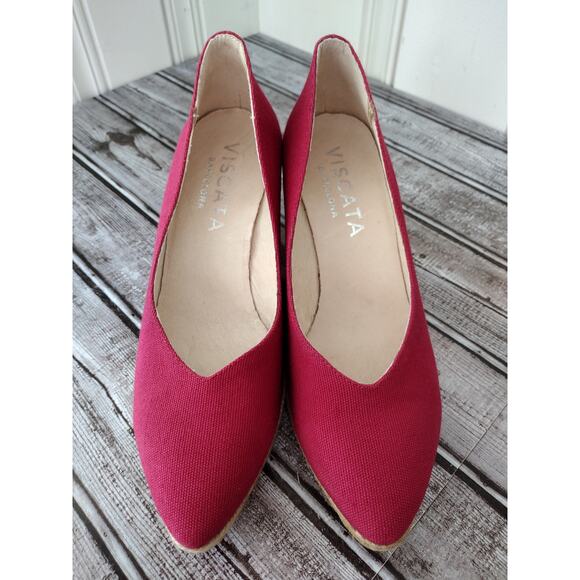Viscata EUC Berry Red Espadrille Almond-Toe Wedge Shoes Heels Women's EU 38 US 7 - Picture 3 of 12